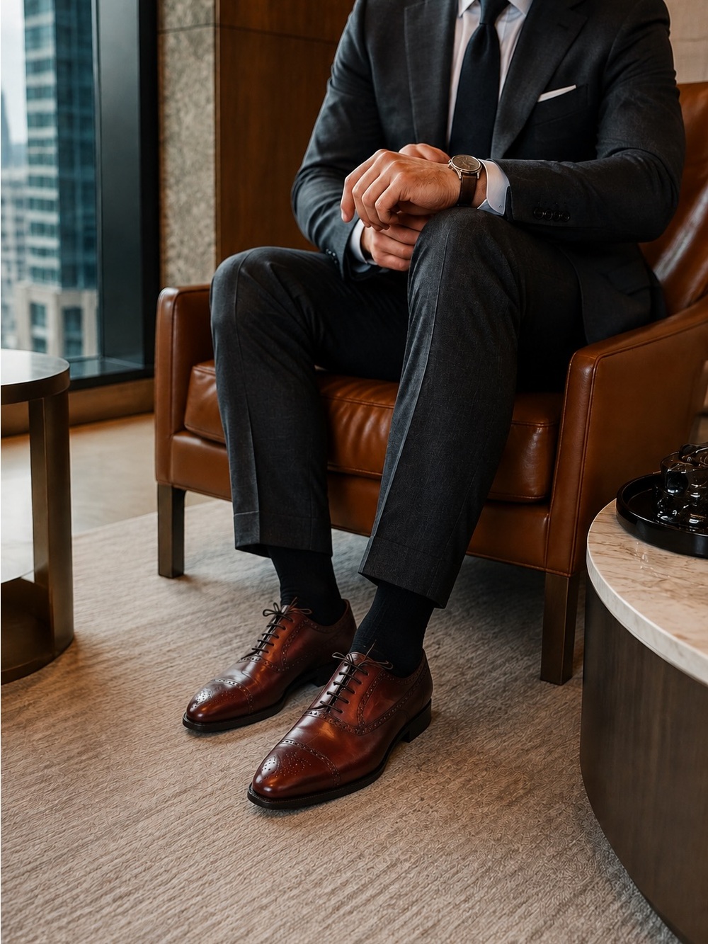 Magnanni 22795 Men’s 12M Mahogany Cognac Leather Brogue Oxford Shoes Spain